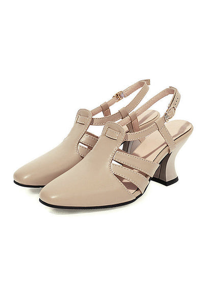 Fluted Heel Buckle Strap Slingback Sandals