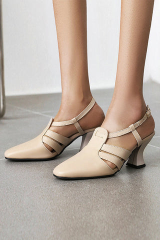 Fluted Heel Buckle Strap Slingback Sandals