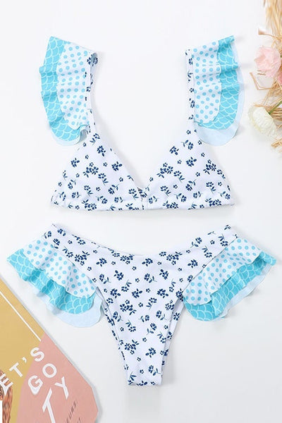 Forest Print Ruffled Bikini Set