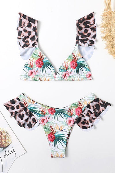 Forest Print Ruffled Bikini Set