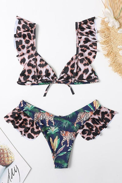 Forest Print Ruffled Bikini Set