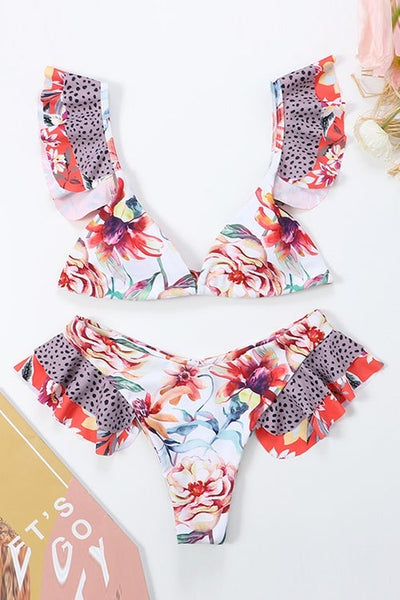 Forest Print Ruffled Bikini Set