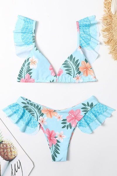 Forest Print Ruffled Bikini Set