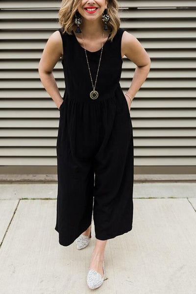 Pockets Sleevelss Wide Leg Jumpsuits - girlyrose.com