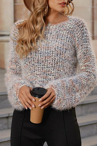 Fuzzy O Neck Long Sleeve Sweater