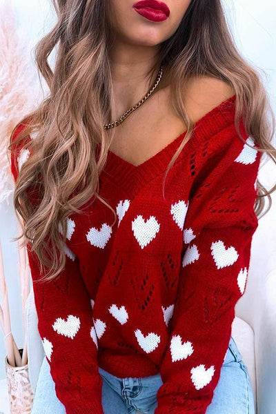 Heart Hollow V Neck Sweater - girlyrose.com