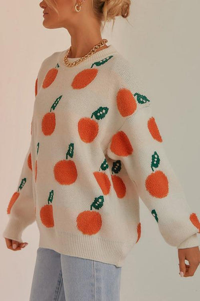 Orange O Neck Jumper Sweater - girlyrose.com