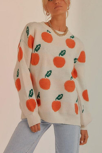 Orange O Neck Jumper Sweater - girlyrose.com