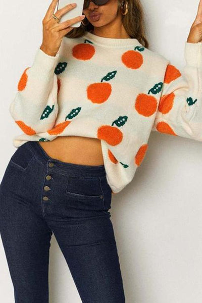 Orange O Neck Jumper Sweater - girlyrose.com