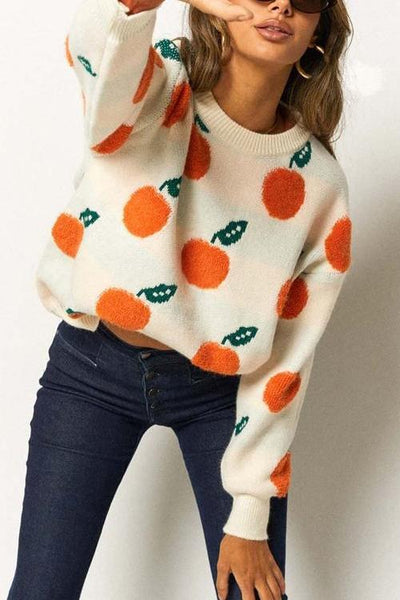 Orange O Neck Jumper Sweater - girlyrose.com