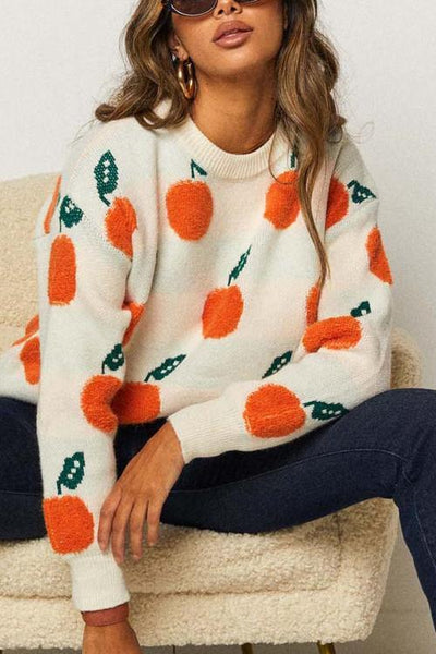 Orange O Neck Jumper Sweater - girlyrose.com