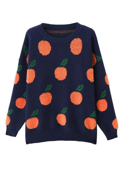 Orange O Neck Jumper Sweater - girlyrose.com