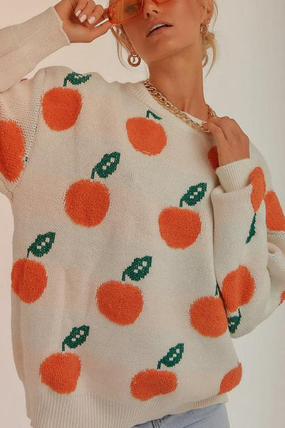 Orange O Neck Jumper Sweater - girlyrose.com