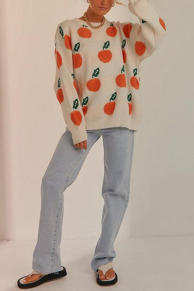 Orange O Neck Jumper Sweater - girlyrose.com
