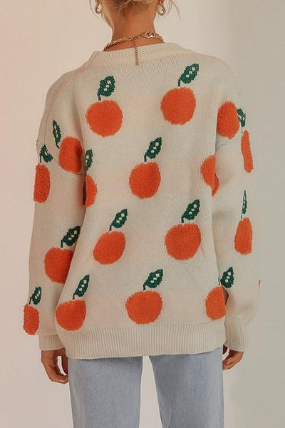 Orange O Neck Jumper Sweater - girlyrose.com