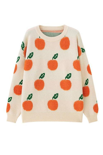 Orange O Neck Jumper Sweater - girlyrose.com