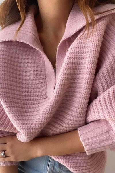 Lapel V Neck Sweater - girlyrose.com