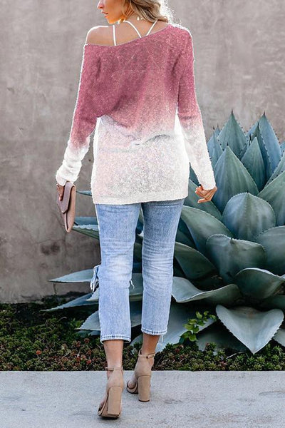 Ombre V Neck Loose Sweater - girlyrose.com