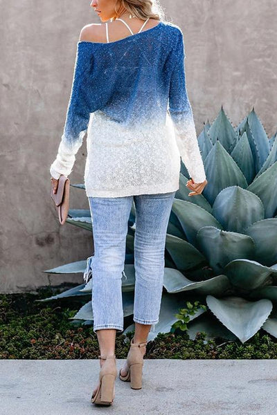 Ombre V Neck Loose Sweater - girlyrose.com