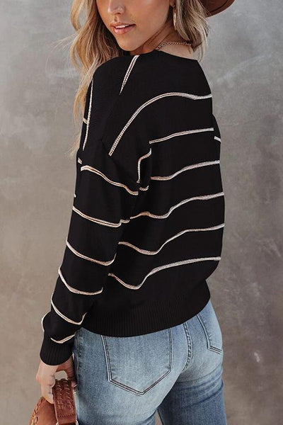 Stripe O Neck Sweater - girlyrose.com