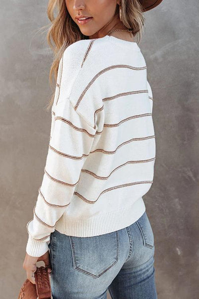 Stripe O Neck Sweater - girlyrose.com