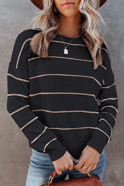 Stripe O Neck Sweater - girlyrose.com