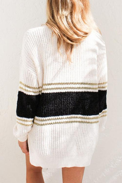 Striped Long Sleeved Knitted Sweater - girlyrose.com
