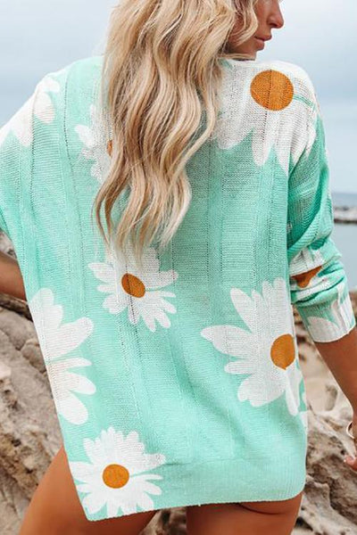 Floral Print Crew Neck Loose Sweater - girlyrose.com