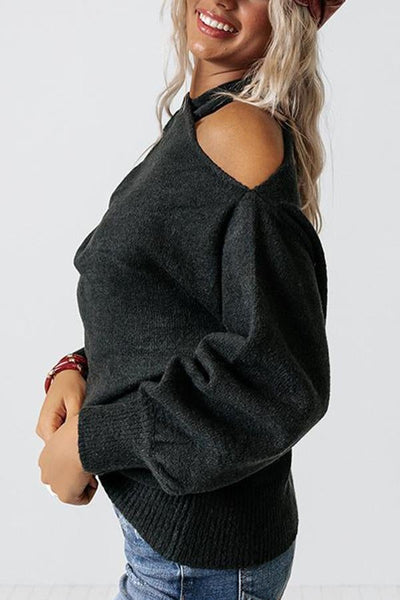 Multi Strap Cold Shoulder Sweater