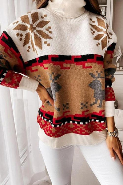 Christmas Color Block Turtleneck Sweater