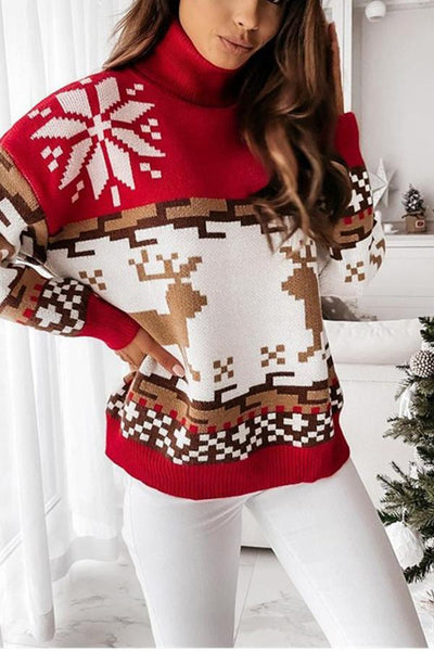 Christmas Color Block Turtleneck Sweater
