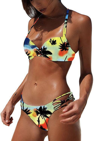 Tropic Plant Print Bikini Set - girlyrose.com