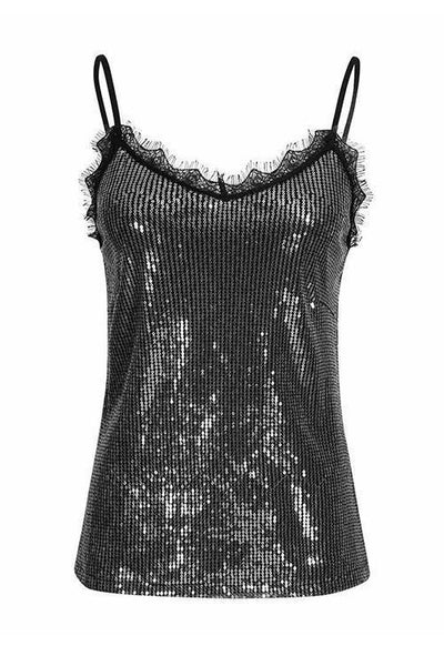 Lace Sequin Sleeveless Bling Top - girlyrose.com