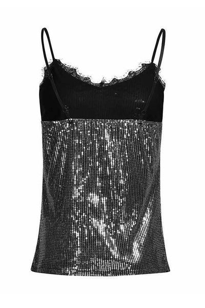 Lace Sequin Sleeveless Bling Top - girlyrose.com