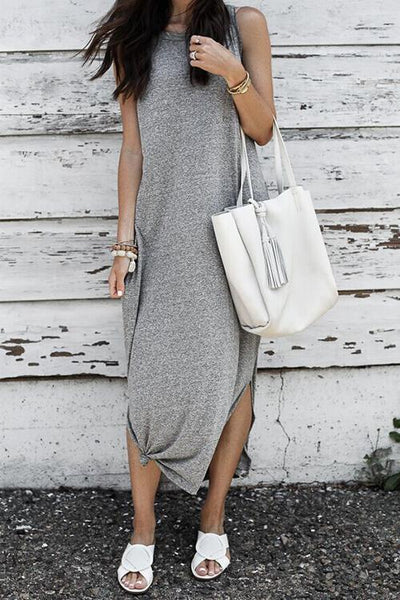 Slit O Neck Maxi Dress - girlyrose.com