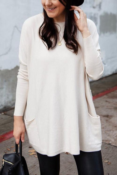 Pockets Long Sleeve Loose T Shirt