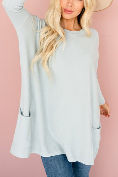 Pockets Long Sleeve Loose T Shirt