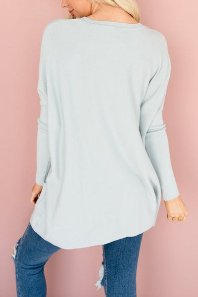 Pockets Long Sleeve Loose T Shirt