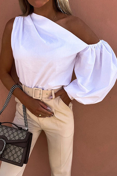 One Shoulder Puff Sleeve Blouse