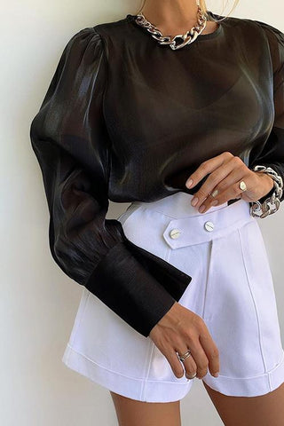 Gleamingly Organza Puff Sleeve Blouse