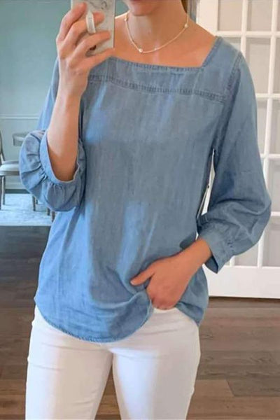 Square Neck Loose Denim Shirt