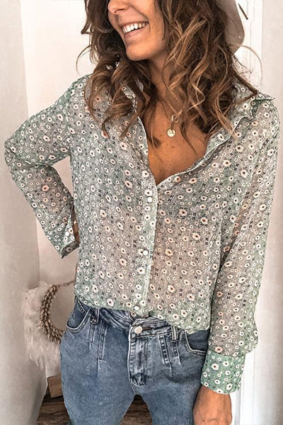 Floral Print Button Long Sleeve T Shirt