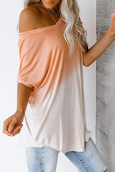 Gradient V Neck Loose T Shirt - girlyrose.com