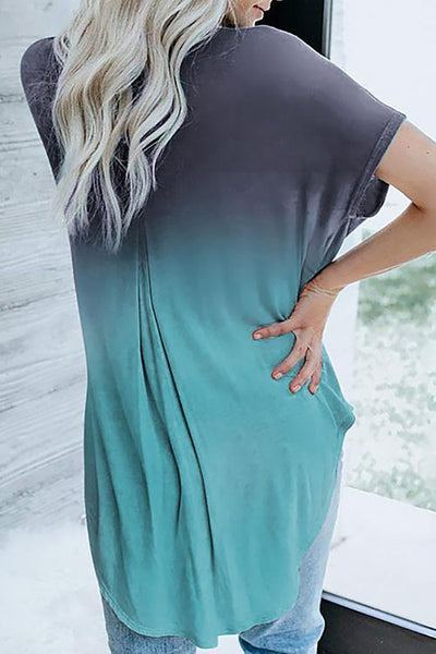 Gradient V Neck Loose T Shirt - girlyrose.com