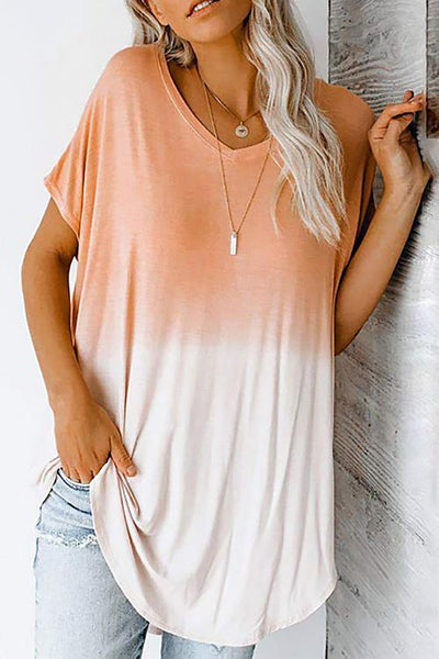 Gradient V Neck Loose T Shirt - girlyrose.com