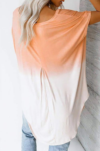 Gradient V Neck Loose T Shirt - girlyrose.com