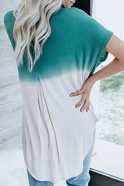 Gradient V Neck Loose T Shirt - girlyrose.com