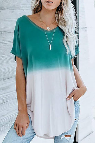 Gradient V Neck Loose T Shirt - girlyrose.com