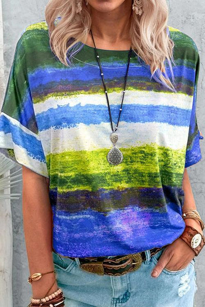 Colorful Stripe Short Sleeve T Shirt - girlyrose.com