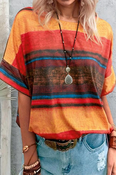 Colorful Stripe Short Sleeve T Shirt - girlyrose.com